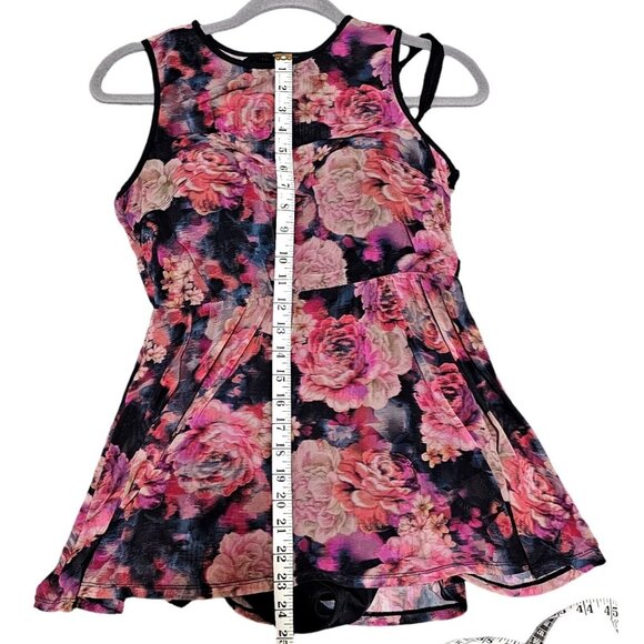 Floral Mesh Overlay One-Piece Swimsuit With Keyhole Back Pink & Black Women's Si - Picture 15 of 15